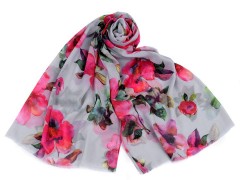 Schal mit Blumen  - Grau Tücher, Schals