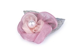 Brosche Blüte aus Organza mit Perle - Rosa Brosche, Reversnadel