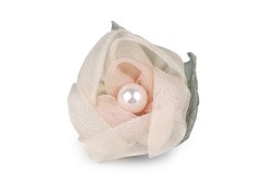 Brosche Blüte aus Organza mit Perle - Beige 