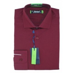    Goldenland Slim Langarm Hemd - Burgunder Einfarbige Hemden