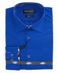   Newsmen Slim Langarm Hemd - Königsblau Einfarbige Hemden