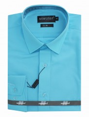     Newsmen Slim Langarm Hemd - Türkis Einfarbige Hemden