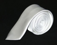 Satin Slim Krawatte - Weiß Unifarbige Krawatten