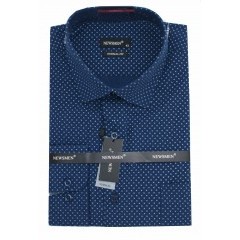  Newsmen 80% Baumwolle Langarmhemd - Blau gemustert Comfort Fit