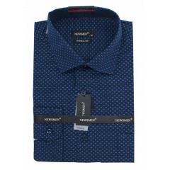  Newsmen 80% Baumwolle Langarmhemd - Blau gemustert Comfort Fit