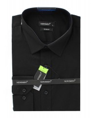    Newsmen Slim elastisches Langarmhemd - Schwarz Einfarbige Hemden