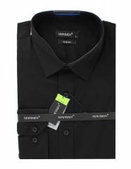     Newsmen Slim elastisches Langarmhemd - Schwarz Slim/Smart Fit