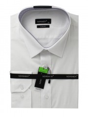     Newsmen Slim elastisches Langarmhemd - Weiß Einfarbige Hemden