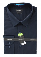     Newsmen Slim elastisches Langarmhemd - Dunkelblau Slim/Smart Fit