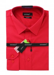     Newsmen Slim elastisches Langarmhemd - Rot Einfarbige Hemden