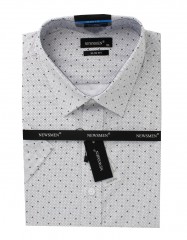               Newsmen Slim Kurzarmhemd - Weiß gepunktet Slim/Smart Fit