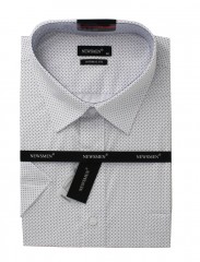  Newsmen 80% Baumwolle Kurzarmhemd - Weiß gepunktet Comfort Fit