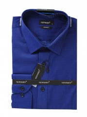                             NM 80% Baumwolle Slim Langarmhemd - Blau gepunktet Gemusterte Hemden