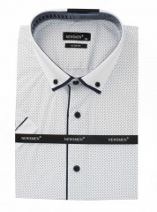               Newsmen Slim Kurzarmhemd - Weiß gepunktet Slim/Smart Fit