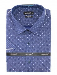     Newsmen Slim elastisches Kurzarmhemd - Blau gemustert Slim/Smart Fit