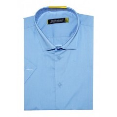 Goldenland Slim Kurzarm Hemd - Blau Einfarbige Hemden