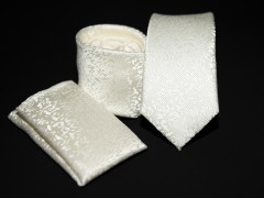       Rossini Slim Krawatte Set - Ecru gemustert 