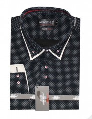 NM Slim Langarmhemd - Schwarz gepunktet Slim/Smart Fit