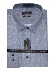                            NM Slim Langarmhemd - Blau gemustert Gemusterte Hemden