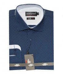                  NM Slim Langarmhemd - Blau gepunktet Slim/Smart Fit