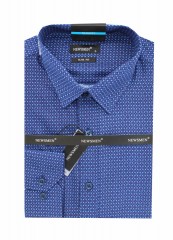                            NM Slim Langarmhemd - Blau gemustert Slim/Smart Fit