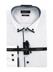                             NM 80% Baumwolle Slim Langarmhemd - Weiß gepunktet Slim/Smart Fit