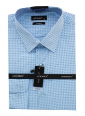                             NM 80% Baumwolle Slim Langarmhemd - Blau gemustert Gemusterte Hemden