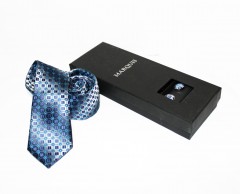    Marquis Slim Krawatte Set - Blau gemustert Krawatten