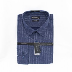                             NM 80% Baumwolle Slim Langarmhemd - Dunkelblau gemustert Gemusterte Hemden