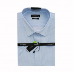     Newsmen Slim elastisches Kurzarmhemd - Hellblau gemustert Gemusterte Hemden