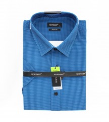     Newsmen Slim elastisches Kurzarmhemd - Blau gemustert Gemusterte Hemden