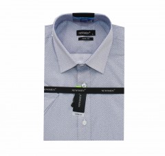     Newsmen Slim elastisches Kurzarmhemd - Blau-weiß gemustert Gemusterte Hemden