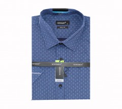     Newsmen Slim elastisches Kurzarmhemd - Blau gemustert Slim/Smart Fit