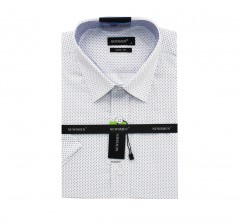     Newsmen Slim elastisches Kurzarmhemd - Weiß gepunktet Gemusterte Hemden