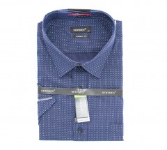 Newsmen Comfort Fit elastisches Kurzarmhemd - Blau gepunktet Gemusterte Hemden