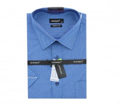 Newsmen Comfort Fit elastisches Kurzarmhemd - Blau gepunktet Kurzarmhemden