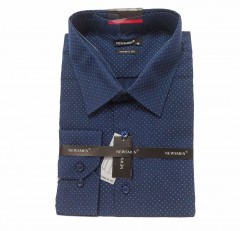   NM 80% Baumwolle Extra Langarmhemd  - Dunkelblau gepunktet Extra Größe
