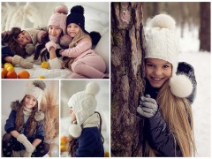  Wintermütze für Mädchen mit Pompons 