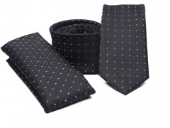      Rossini Slim Krawatte Set - Schwarz gepunktet Kleine gemusterte Krawatten