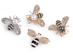                Brosche mit geschliffenen Steinchen und Perle Biene 