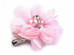 Brosche Blume mit Perlen - Rosa 