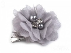 Brosche Blume mit Perlen - Grau 
