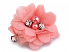 Brosche Blume mit Perlen - Lachsrosa 